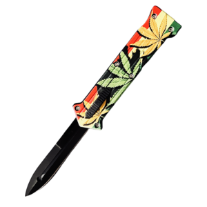 3.5‘’cupid joker otf knife double action switchblade-cannabis leaves